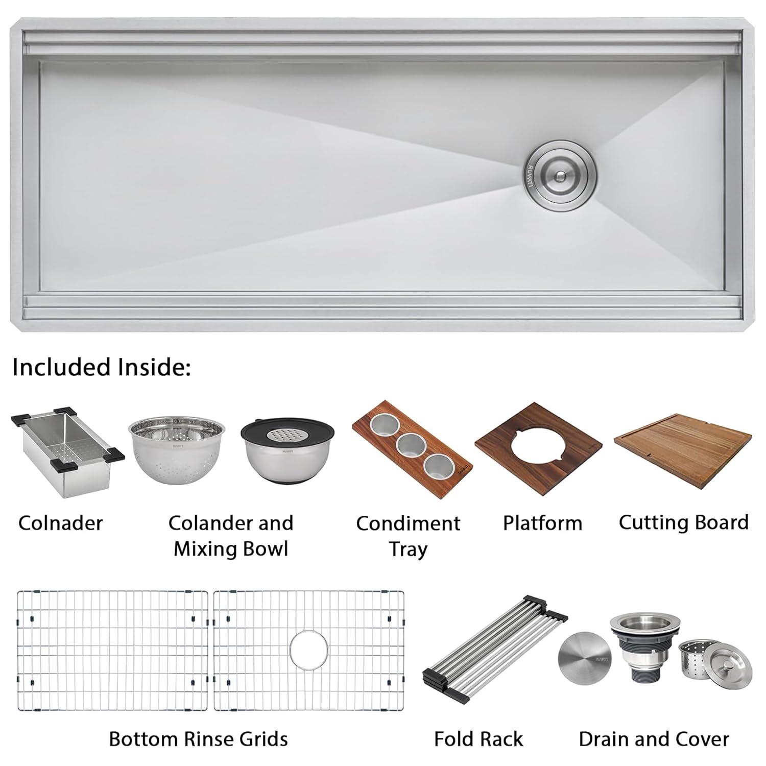 Ruvati RVH8333 Ruvati 45-inch Workstation Two-Tiered Ledge Kitchen Sink Undermount 16 Gauge Stainless Steel