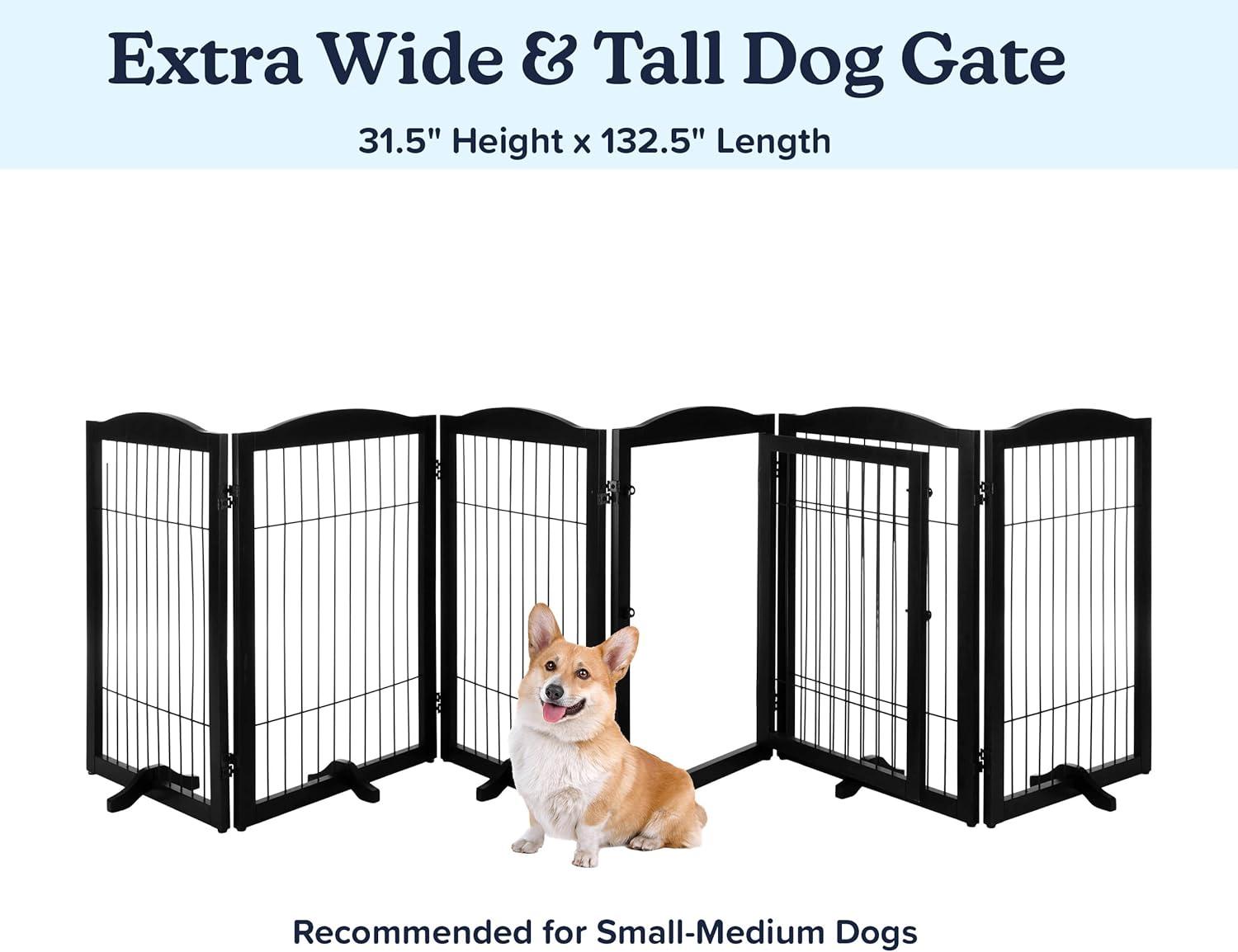 PETMAKER Pet Gate - 6-Panel Indoor Folding Dog Fence for Stairs or Doorways - 132.5x31.5-Inch Freestanding Play Pen with Support Feet