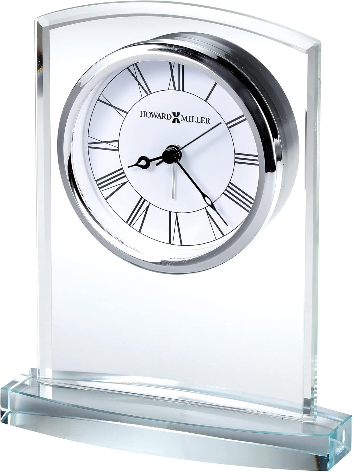 Talbot Glam Roman Numeral Crystal Quartz Movement / Crystal Tabletop Clock with Alarm in Clear/White/Silver