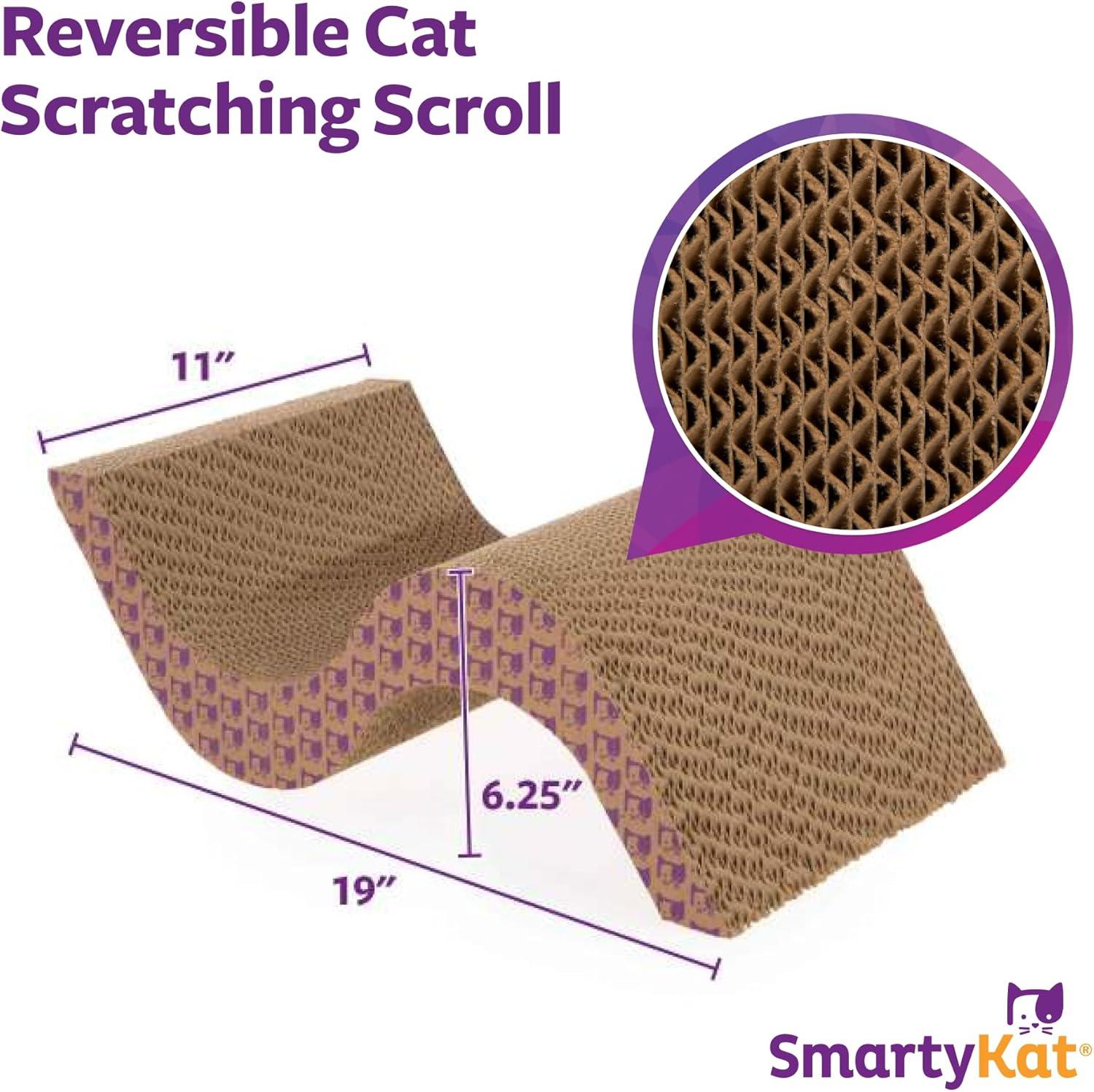 SmartyKat Super Scratcher & Scroll, Wide Corrugated Cat Scratcher for Indoor Cat & Kittens, Catnip Infusion Technology, Recycled Material, Brown