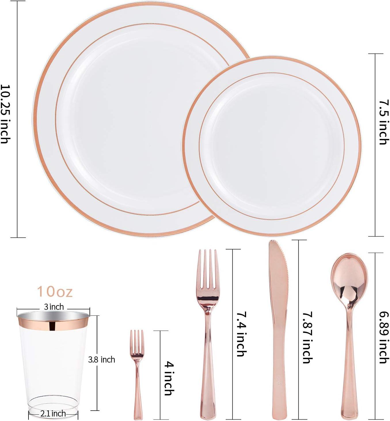 Rose Gold Glossy Plastic Dinnerware Set for 25 Guests