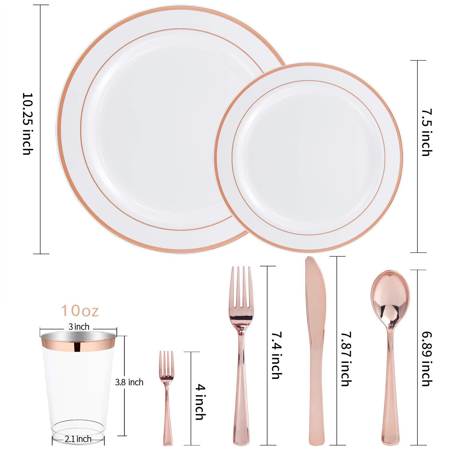 Rose Gold Glossy Plastic Dinnerware Set for 25 Guests