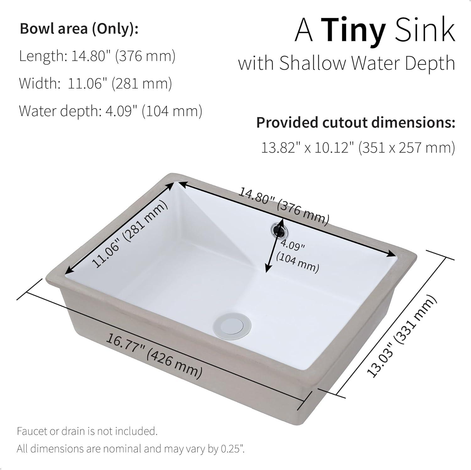 DeerValley Ally 21" x 15'' Undermount Bathroom Sink, Rectangular Bathroom Sink with Overflow