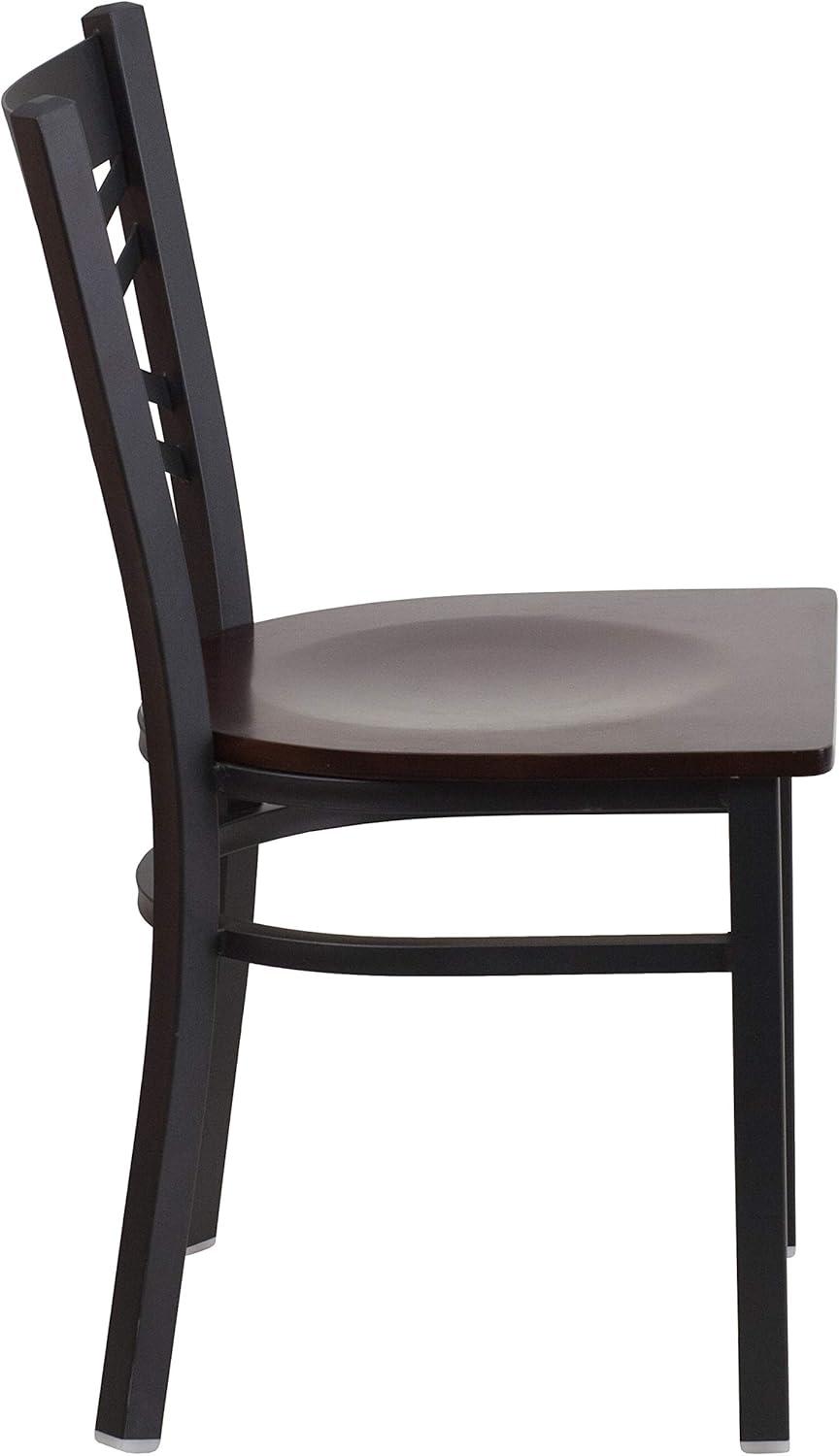 Hercules Series 17" Black Metal and Walnut Wood Side Chair with Cross Back