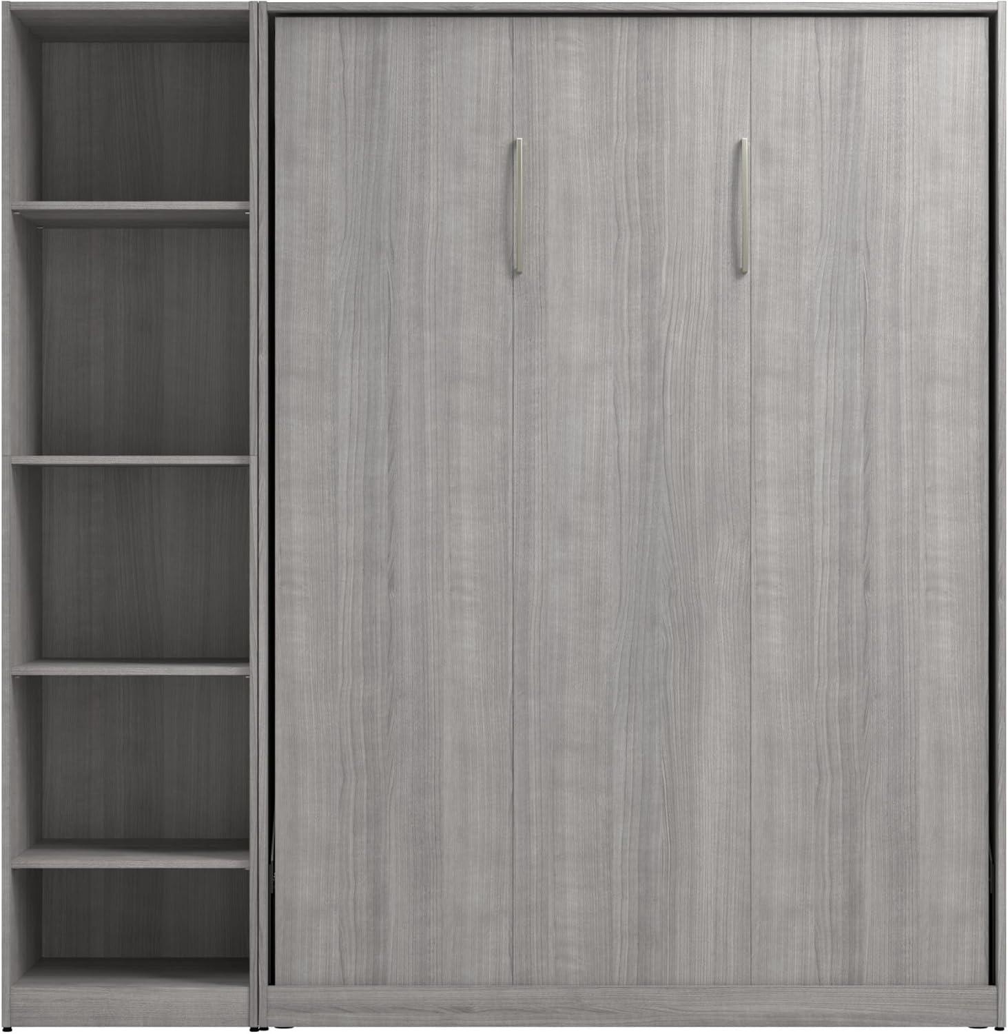 Platinum Gray Full Murphy Bed with Wood Frame and Closet Organizer