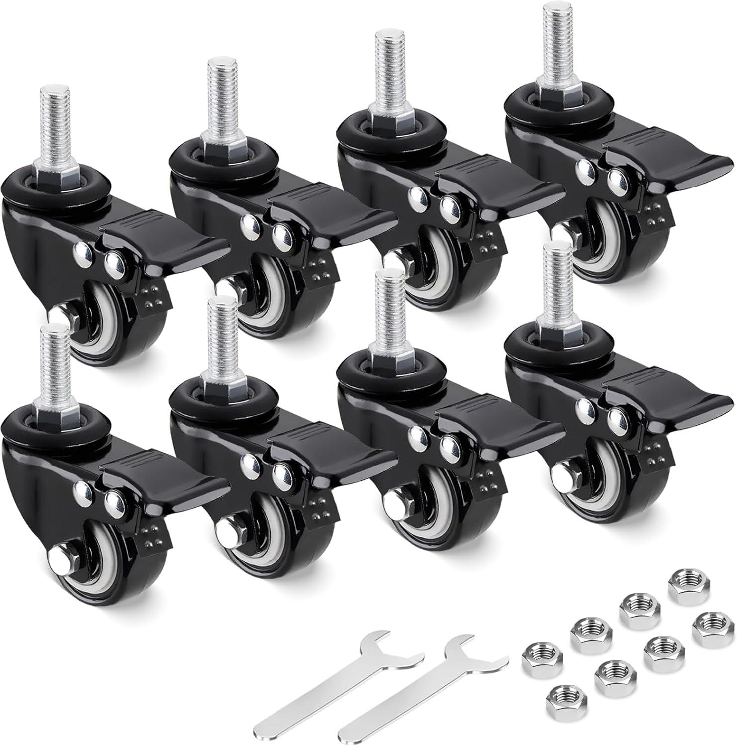 Uxcell 2 Inch Stem Casters, Wire Shelf Caster Wheels Threaded Swivel Stem Wheels Wire Shelving, Black 8 Pack