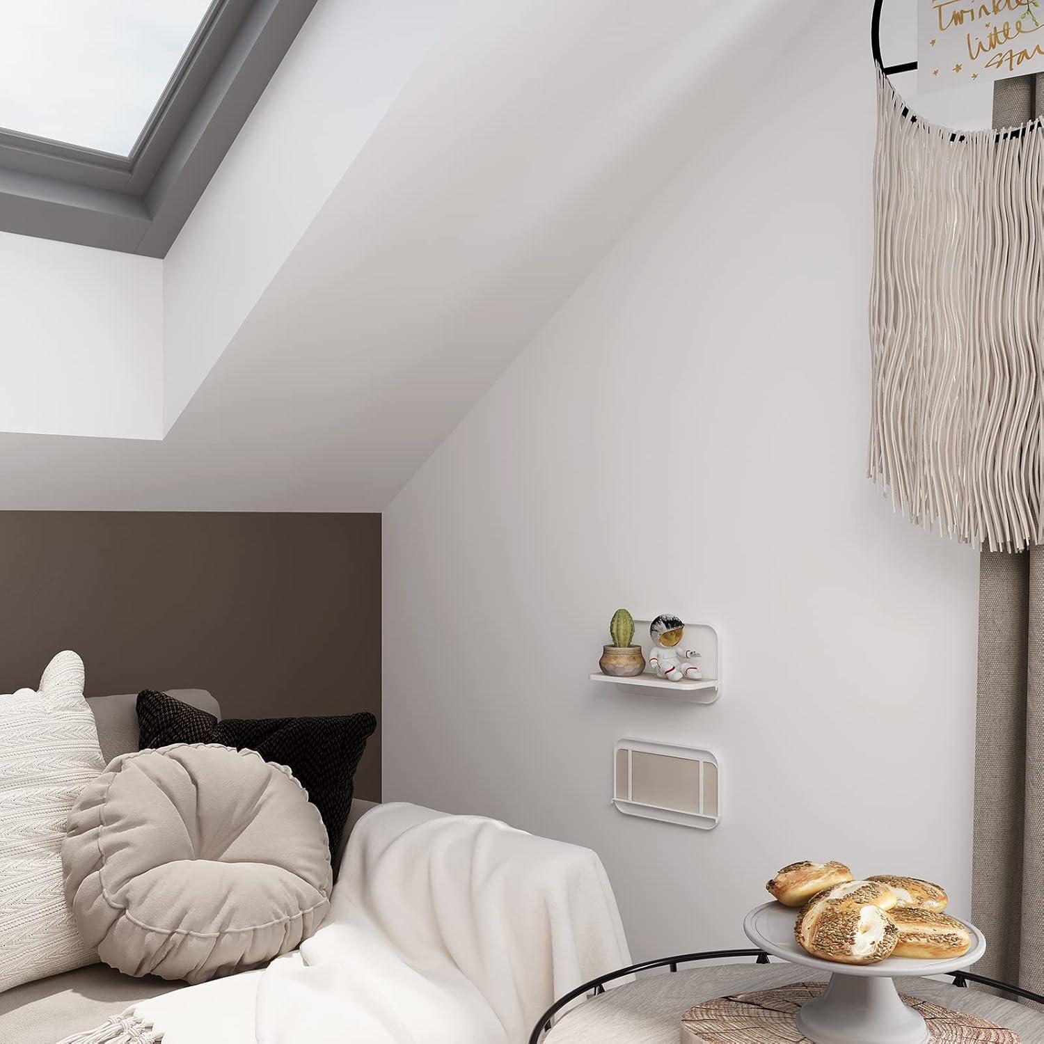 WELLAND 12'' Arlington Floating Shelves Folding Display Wall Shelves, Walnut Grain Wooden Board & Metal Frame, Set of 2