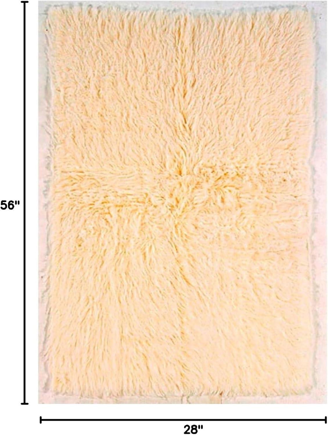 Ebern Designs Aaiden Flokati Wool Shag Hand Loomed Ivory Rug