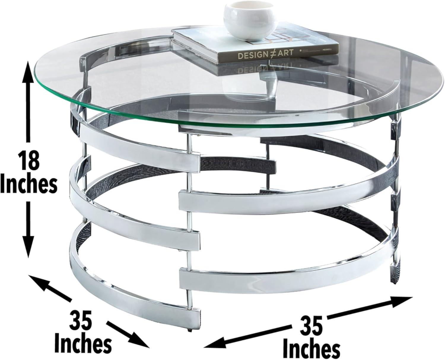 Steve Silver Tayside Round Glass Top Coffee Table in Chrome