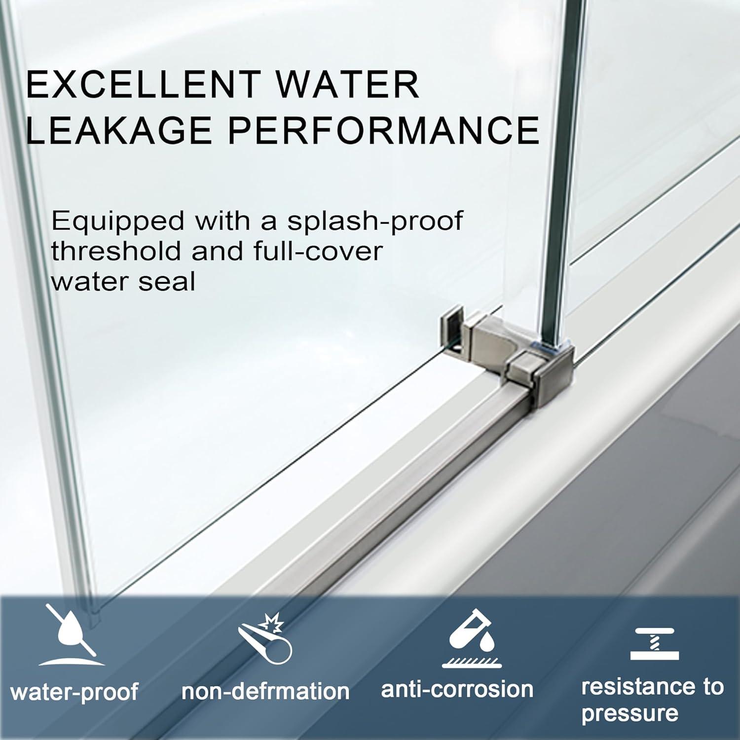 Frameless Sliding Shower Door, 76 x (44-48) Inch Frameless Shower Door, 5/16" (8mm) Clear Tempered Glass in Brushed Nickel Finish, Glass Shower Door