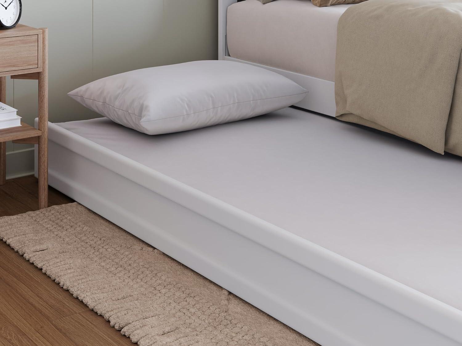Lucia Twin XL Wood Platform Bed with Panel Footboard & Twin XL Trundle in White