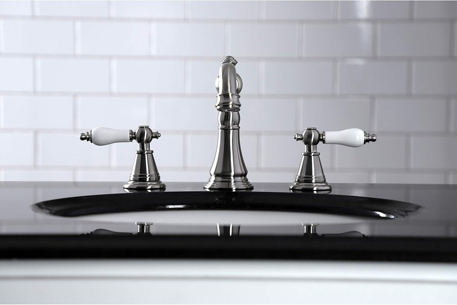 Kingston Brass English Classic Two-Handle 3-Hole Deck Mount Widespread Bathroom Faucet with Pop-Up Drain