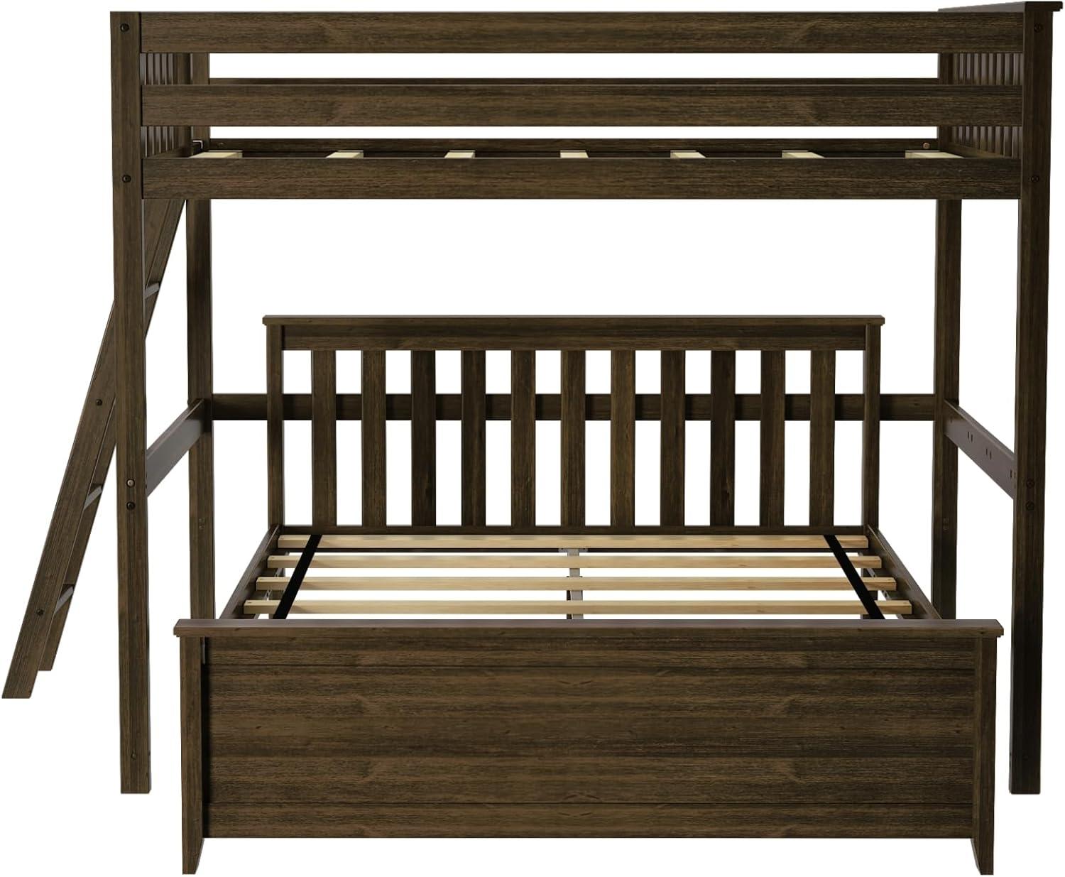 Max & Lily Bunk Bed, L Shaped Full-Over-Queen Bed Frame for Kids with Ladder on End, Solid Wood Bunk Bed for Kids, No Box Spring Needed, Walnut