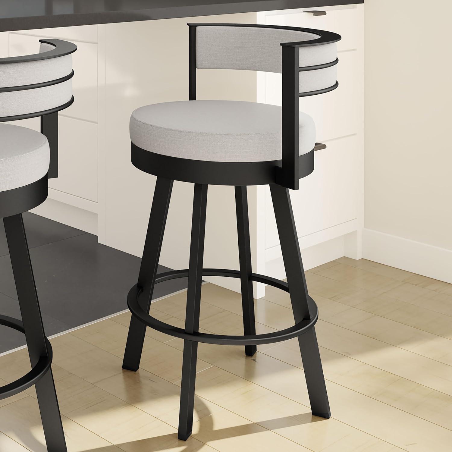 Browser 26 in. Light Grey Polyester/Black Metal Swivel Counter Stool