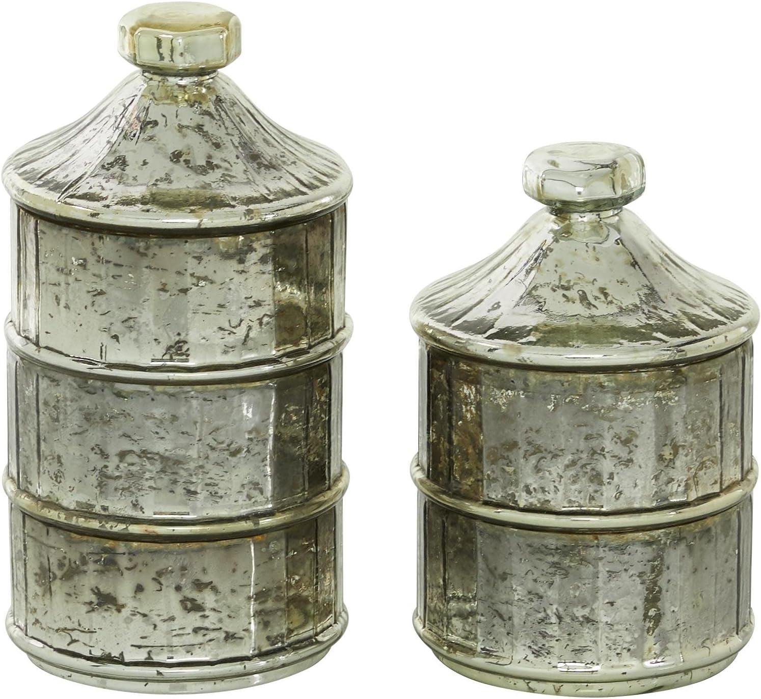 DecMode 12", 9"H Gray Glass Stackable Decorative Jars, 2-Pieces