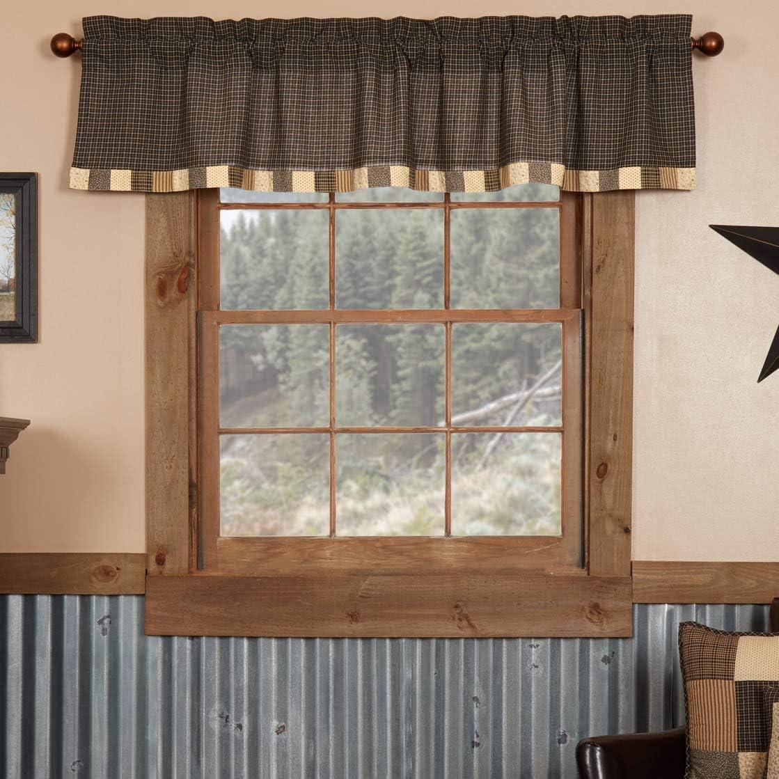 Kettle Grove Black and Tan Cotton Valance with Patchwork Border