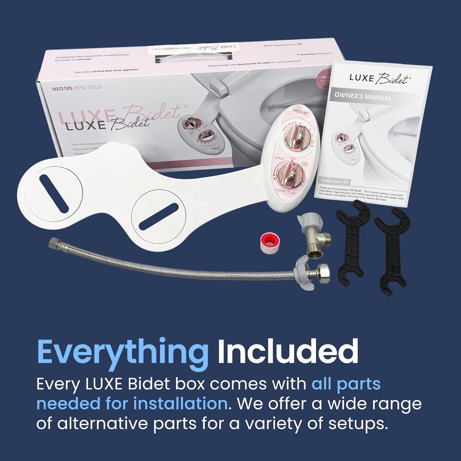 LUXE Bidet NEO 185 Mechanical Attachment Bidet Rose Gold: ABS Material, Elongated Shape, 18-Month Warranty