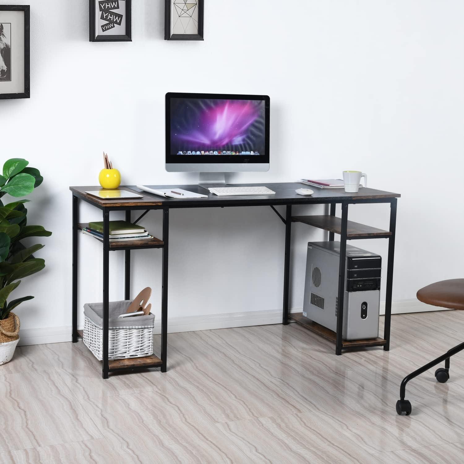 Rustic Brown and Black Wood Writing Desk with Shelves