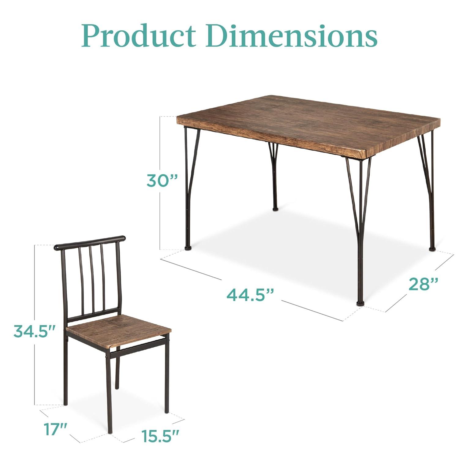 Best Choice Products 5-Piece Indoor Modern Metal Wood Rectangular Dining Table Furniture Set w/ 4 Chairs - Drift Brown
