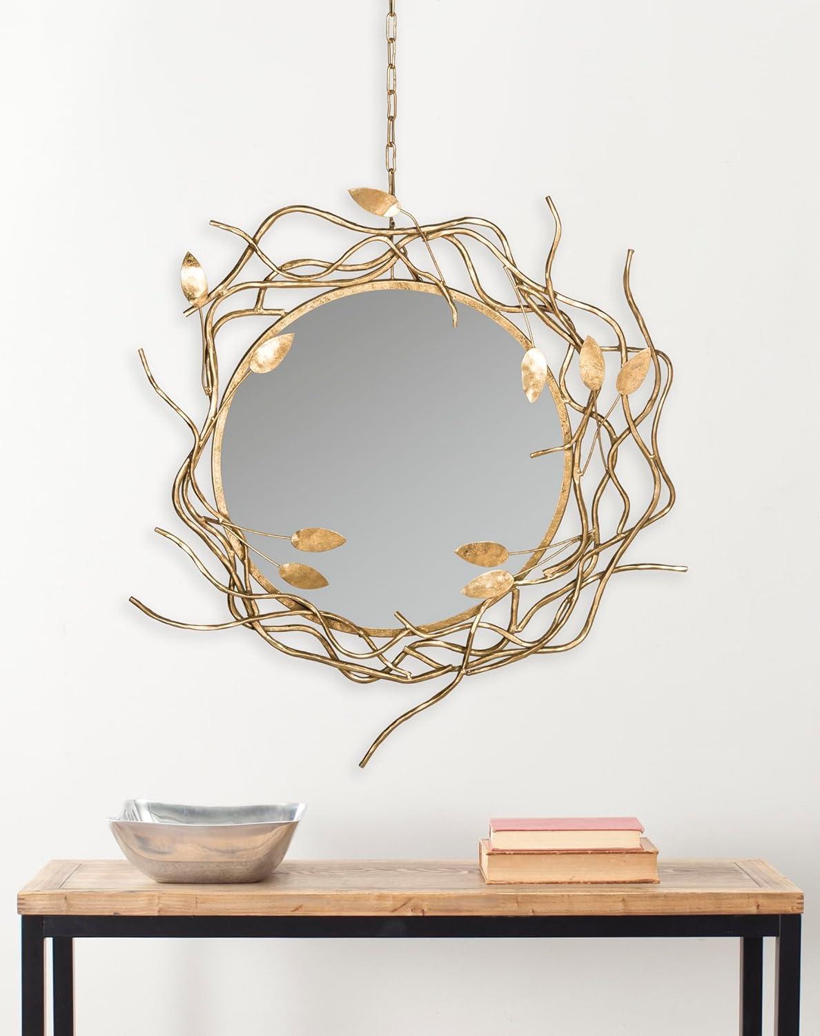 SAFAVIEH 21.1" Round Gold Wreath Mirror, Antique Gold