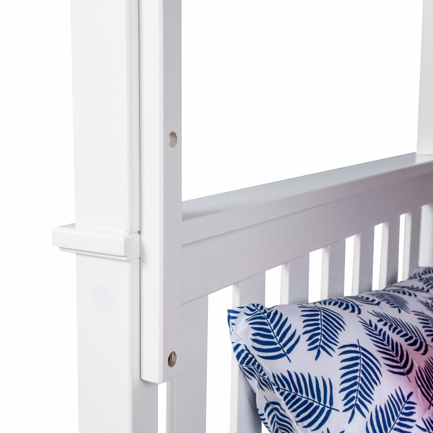 Max & Lily Solid Wood Twin over Twin Bunk Bed with Storage Trundle for Kids, White