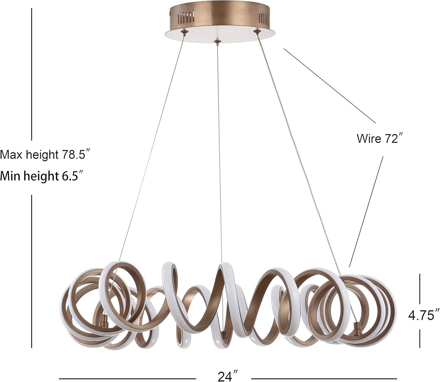 Cursive 24" Adjustable Spiral Integrated LED Metal Chandelier Ceiling Light, Coffee