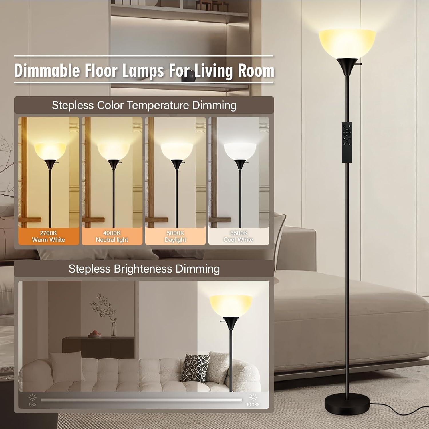 Black Adjustable LED Floor Lamp with Resin Shade