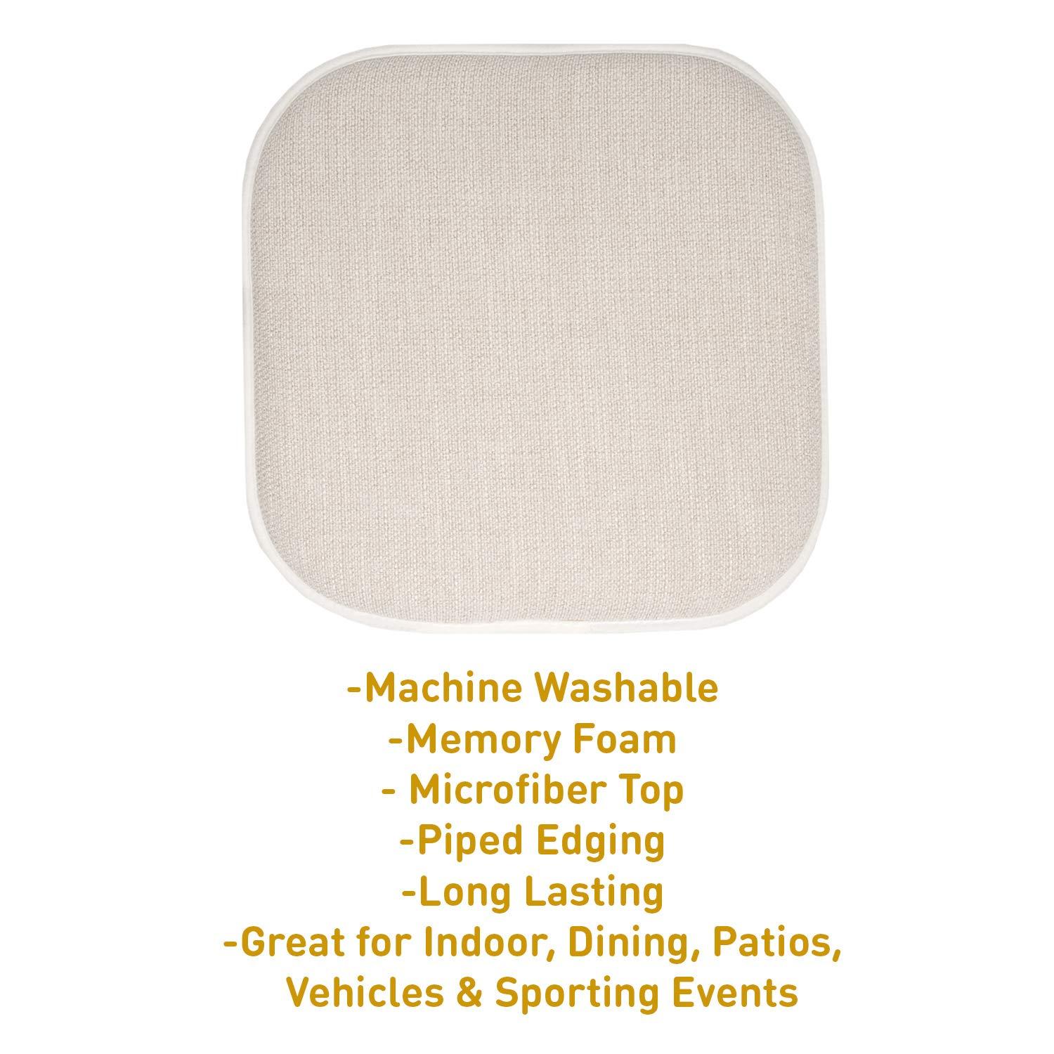 Alexis Memory Foam No Slip Back 16" x 16" Chair Pad Cushion, Linen/Beige, 4 Pack