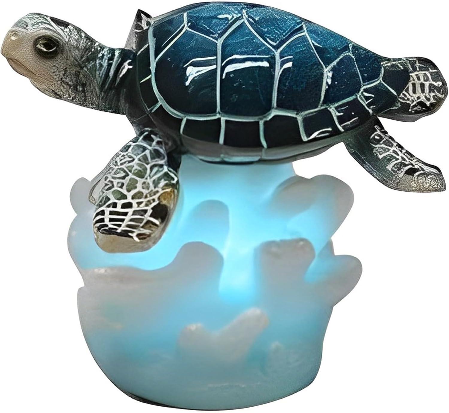 ICE ARMOR 3" H LED Sea Turtle on Coral Statue Fantasy Decoration Figurine