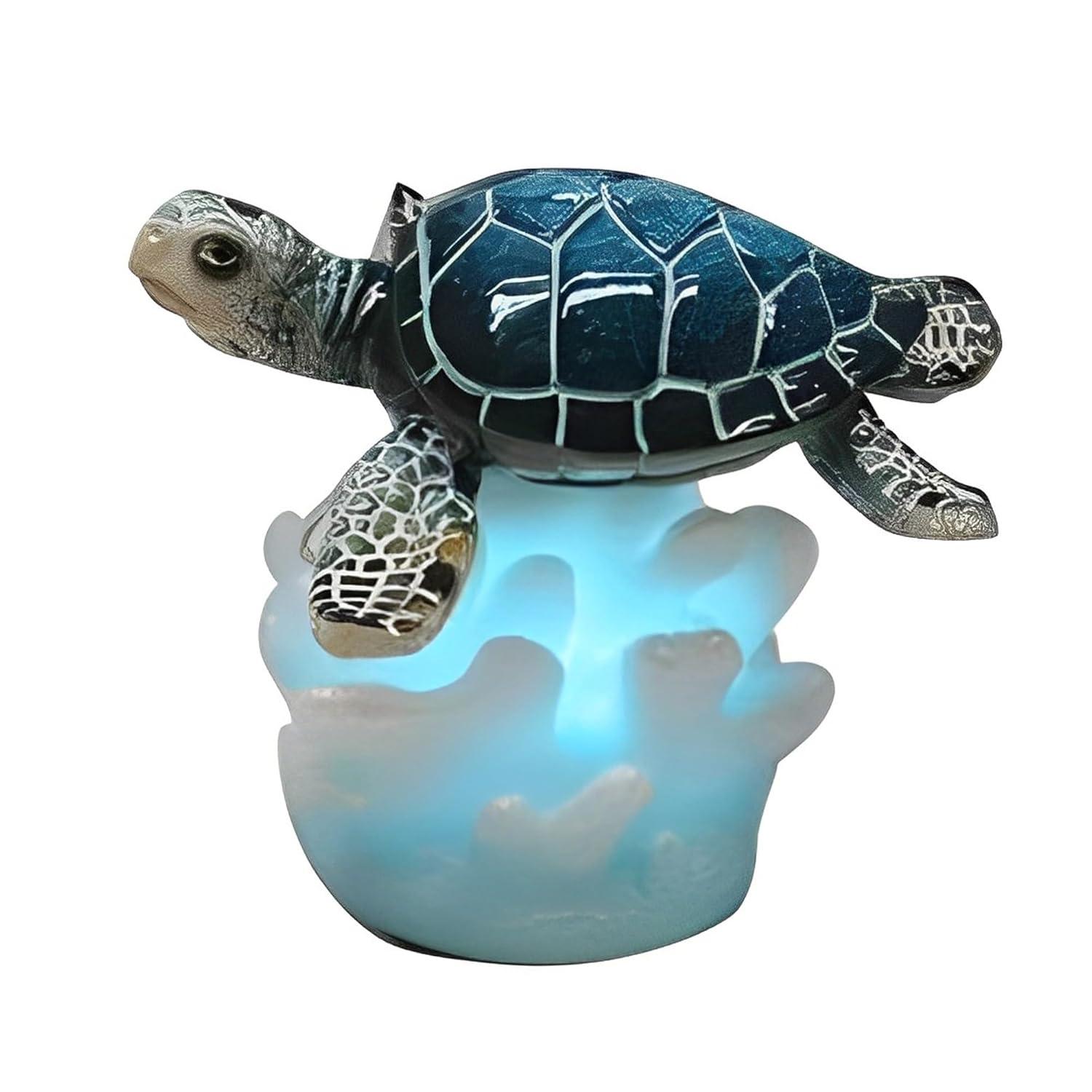ICE ARMOR 3" H LED Sea Turtle on Coral Statue Fantasy Decoration Figurine