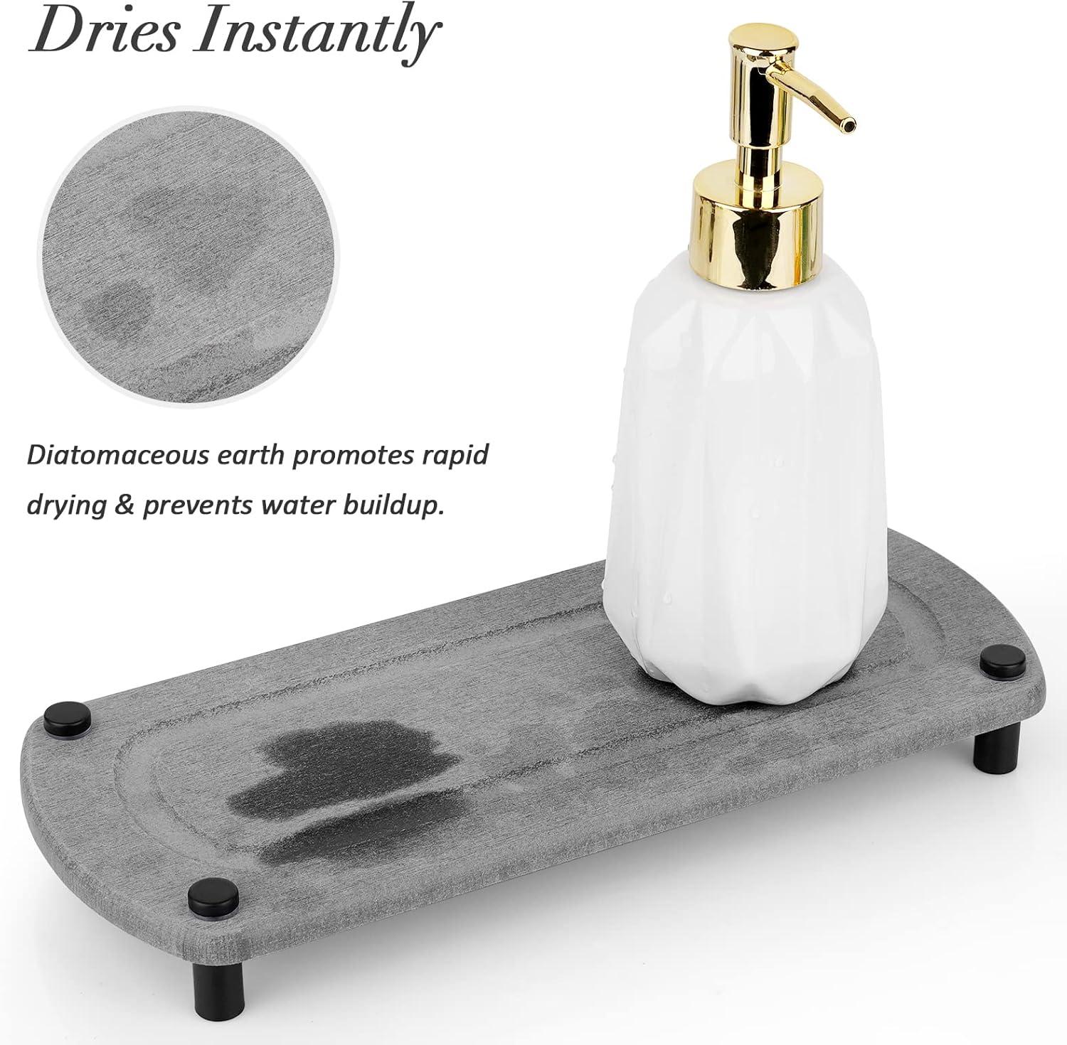 Sink Caddy Instant Dry Kitchen Sink Organizer Sponge Holder for Kitchen Sink Diatomaceous Pedestal Stand Riser with Stainless Steel Feet Protection for Modern Home (Grey)