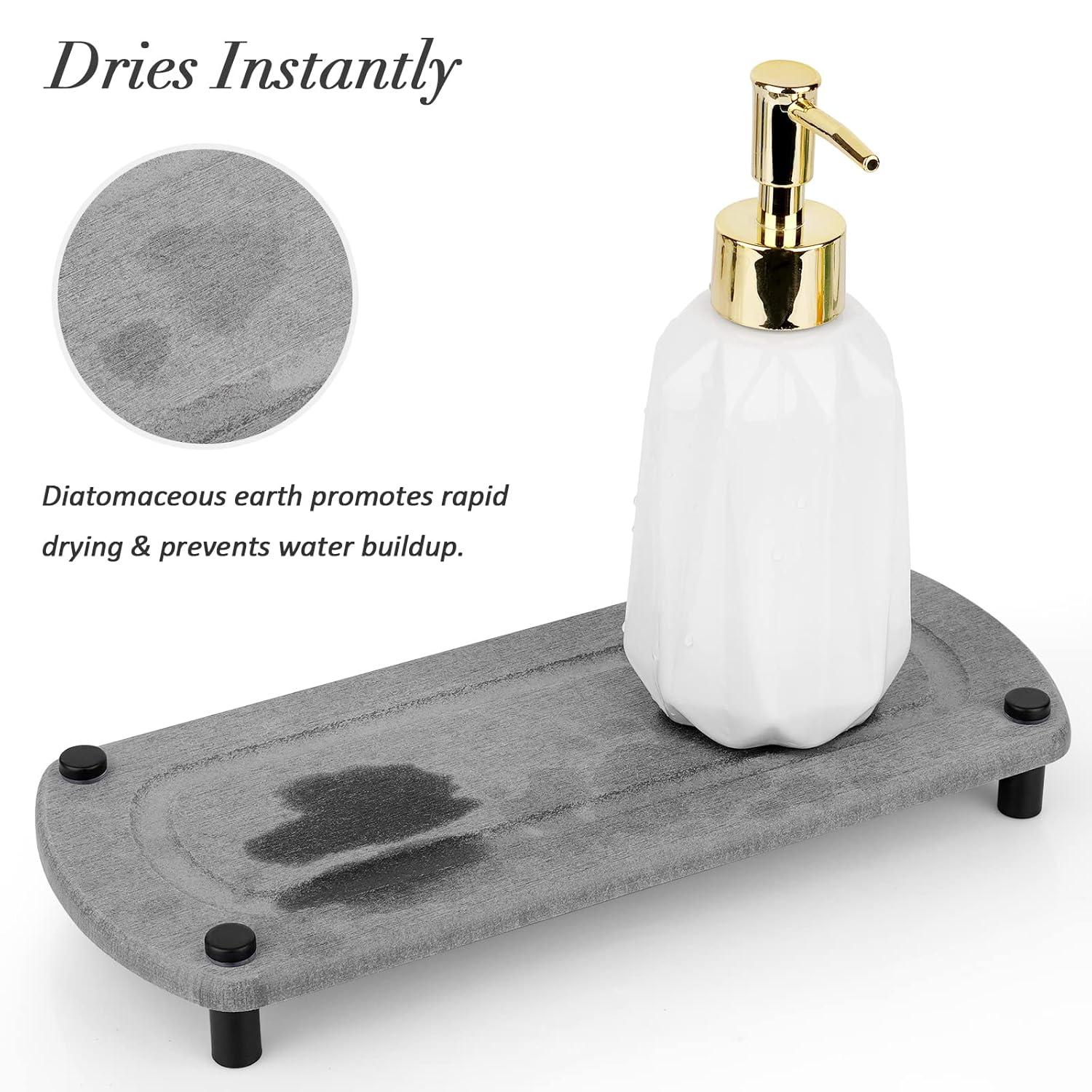 Sink Caddy Instant Dry Kitchen Sink Organizer Sponge Holder for Kitchen Sink Diatomaceous Pedestal Stand Riser with Stainless Steel Feet Protection for Modern Home (Grey)