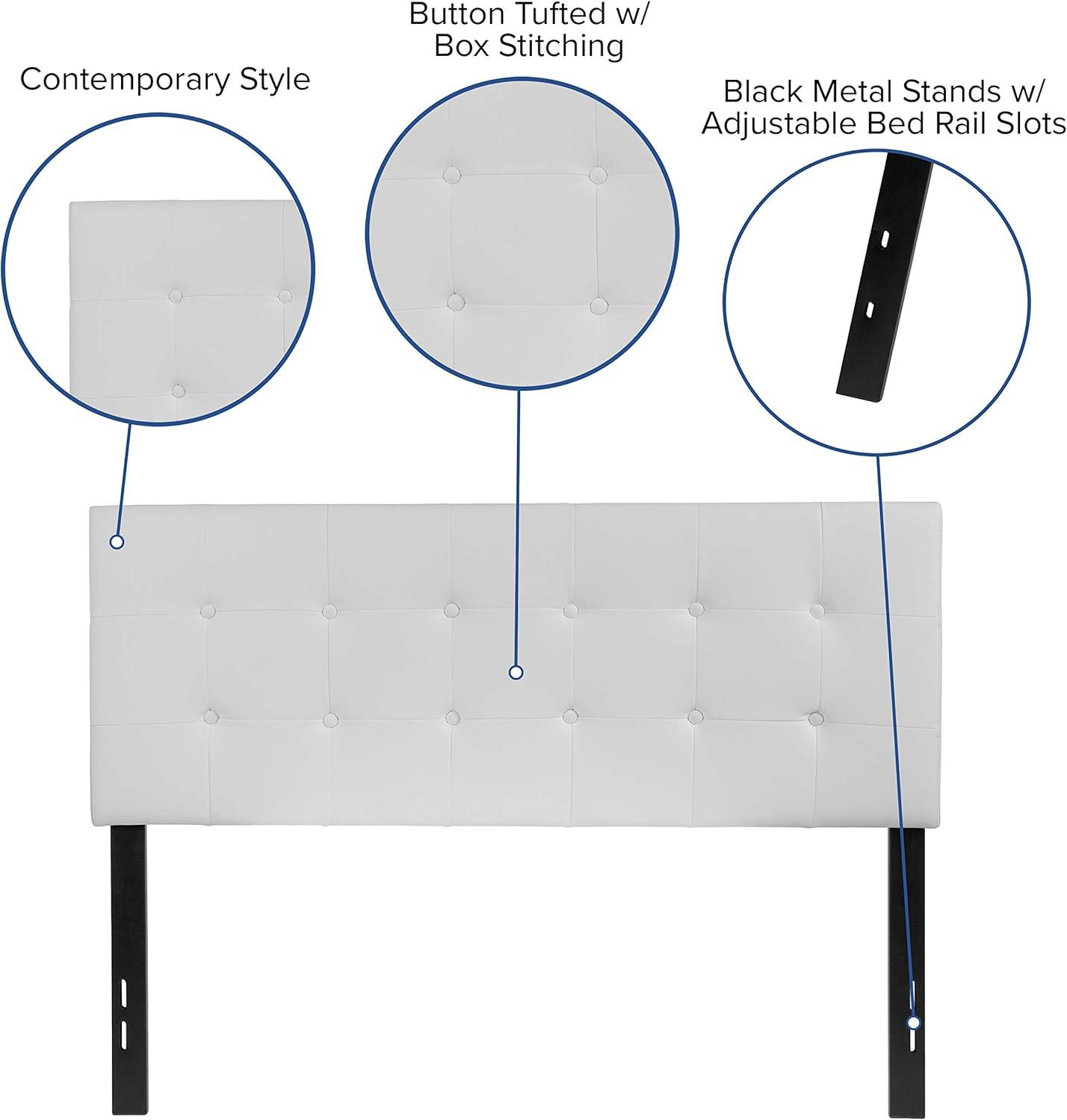 White Vinyl Tufted Upholstered Full Size Headboard with Metal Stands