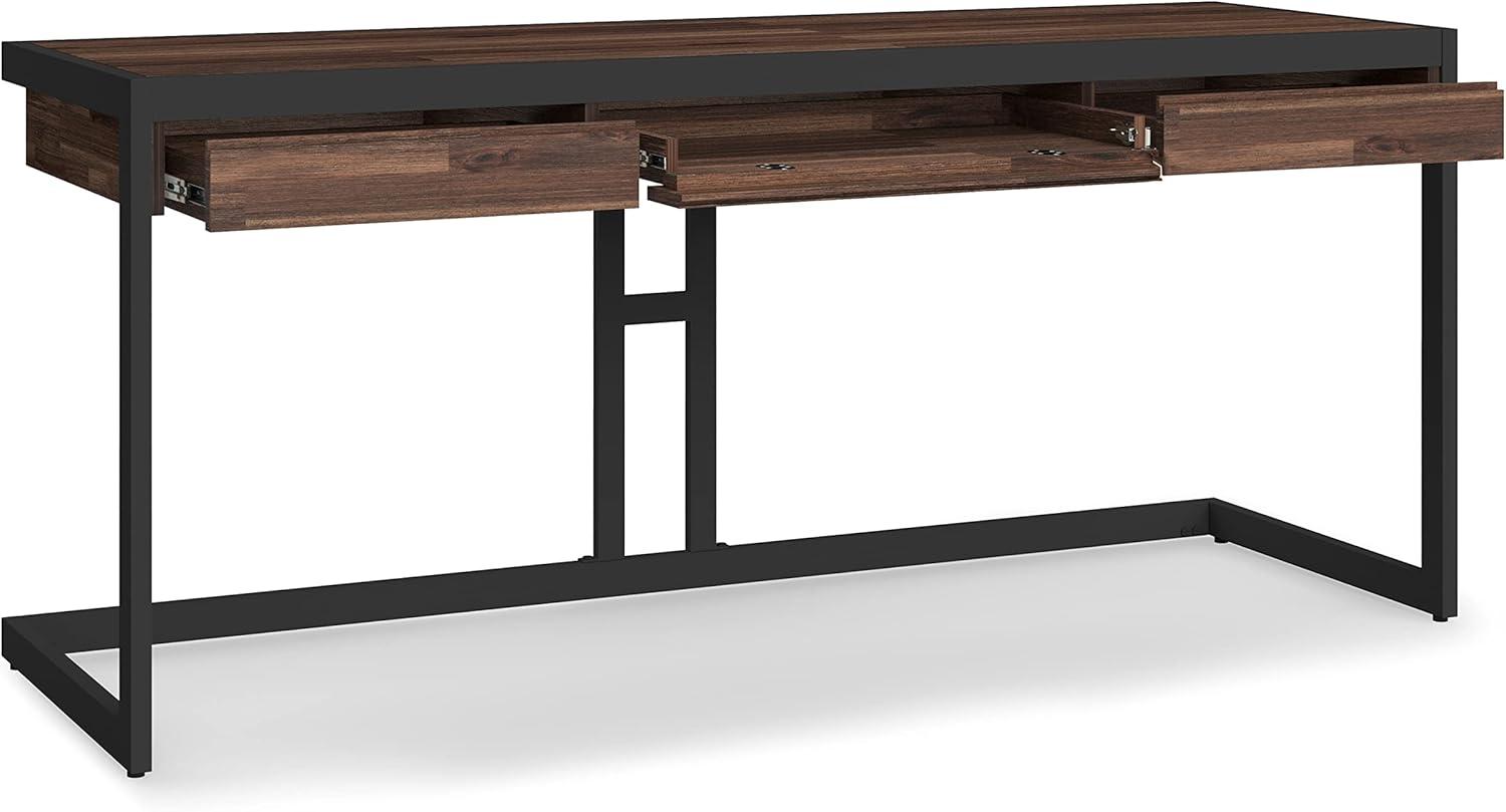 Erina SOLID ACACIA WOOD Modern 72"Wide Large Desk in Distressed Charcoal Brown