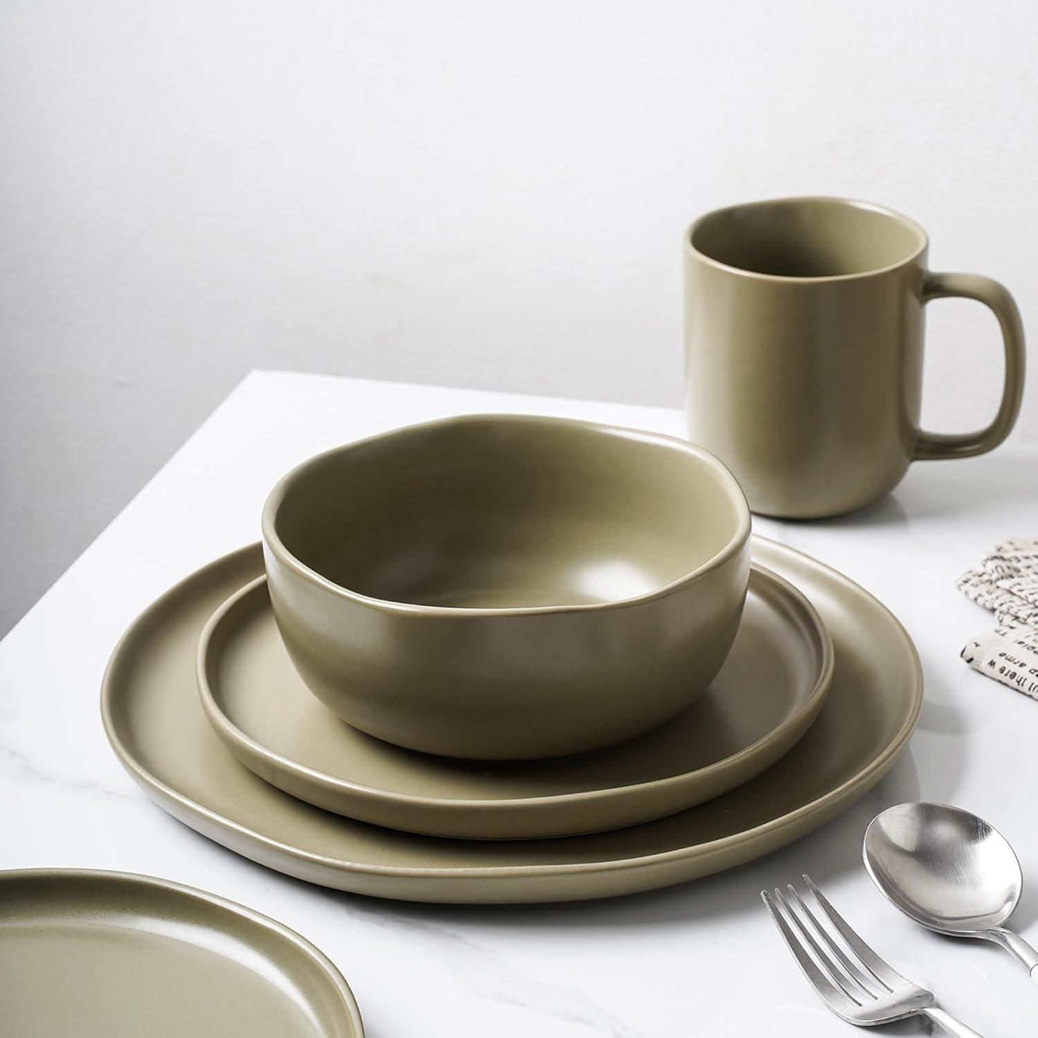 Olive Ceramic 16-Piece Dinnerware Set with Reactive Glaze