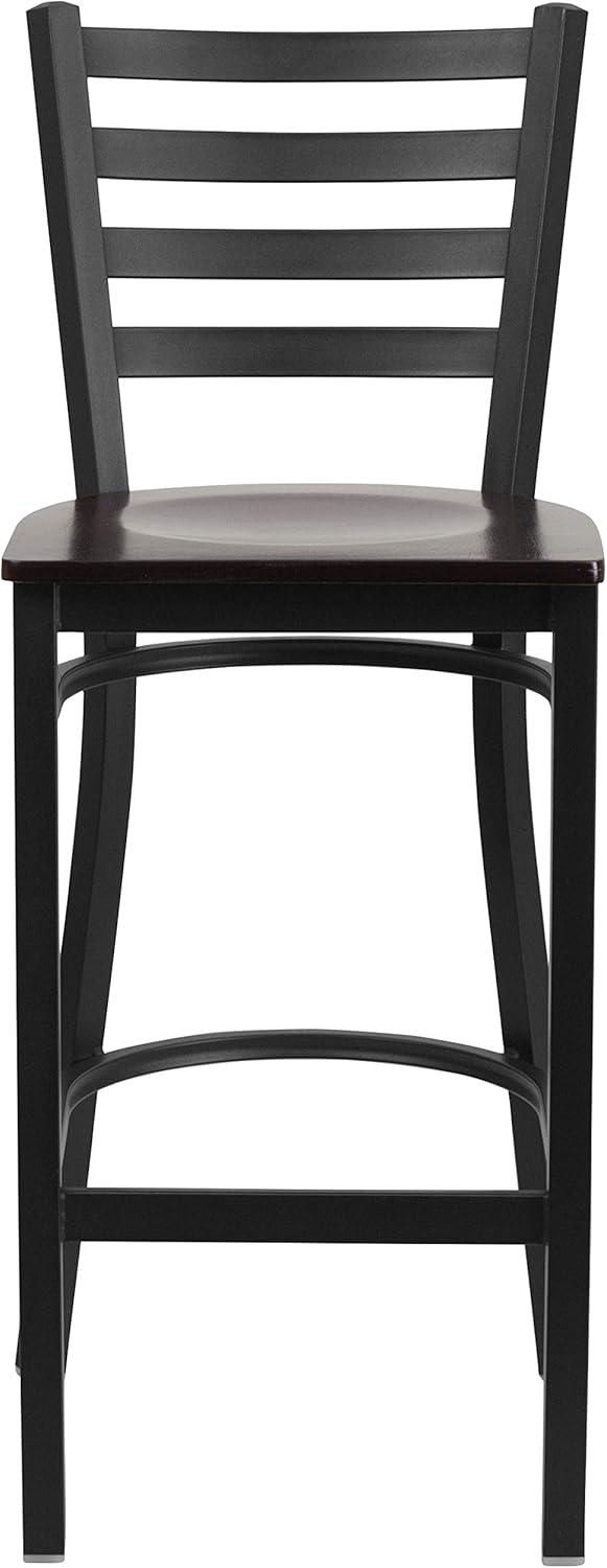 Flash Furniture HERCULES Series Black Ladder Back Metal Restaurant Barstool - Wood Seat Multiple Colors