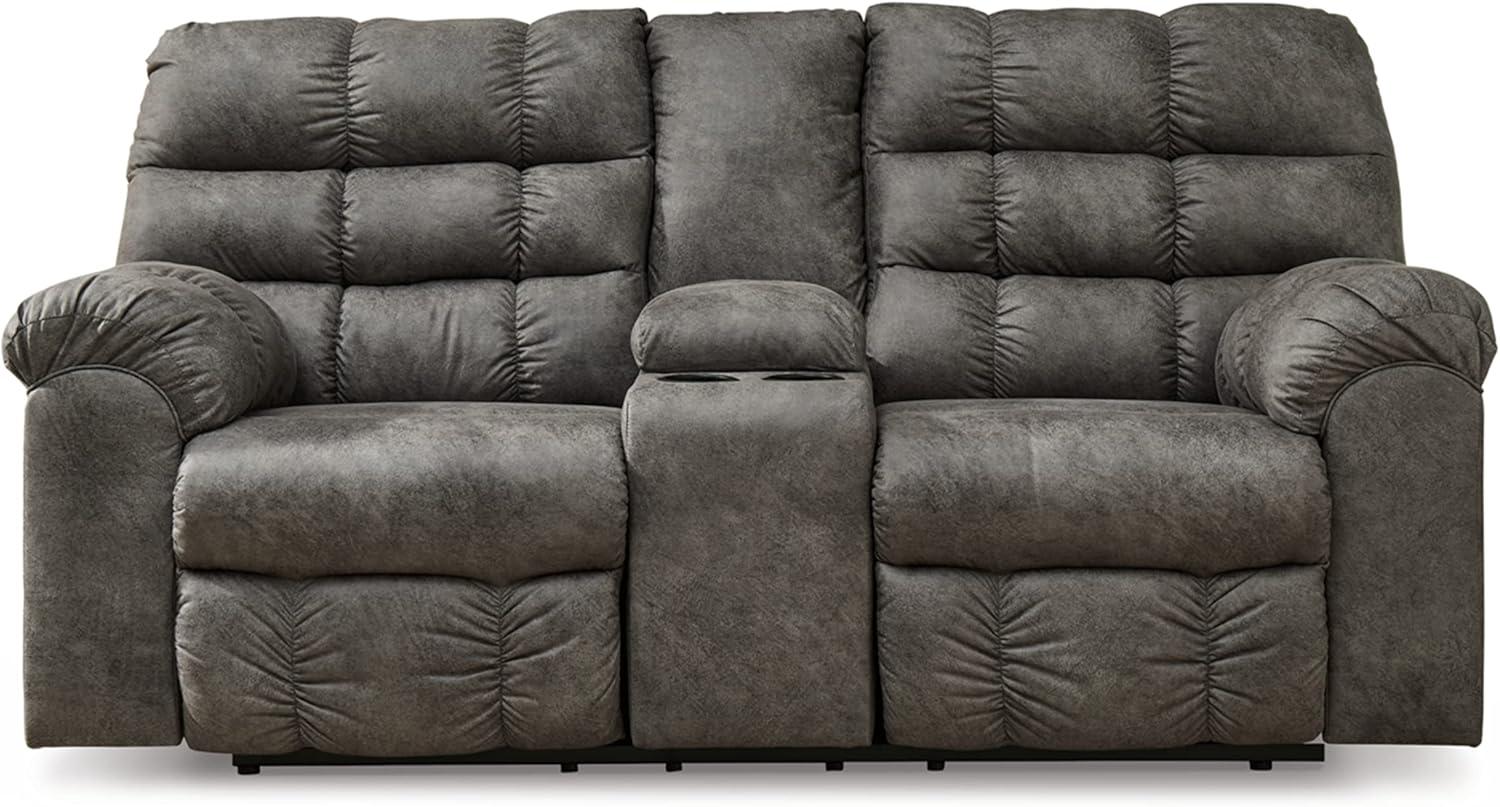 Nut Brown Faux Leather Reclining Loveseat with Cup Holder