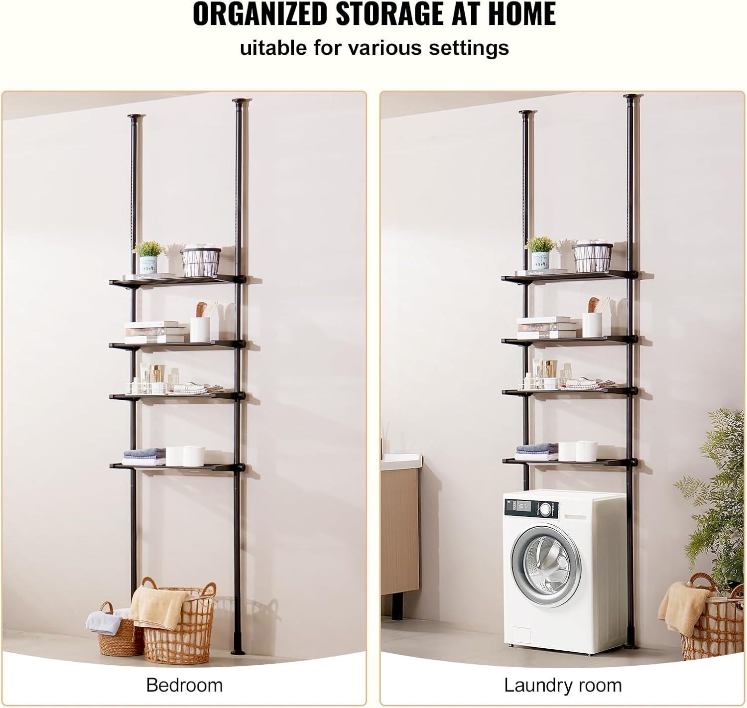 Adjustable Black Over-the-Toilet 4-Tier Storage Shelf