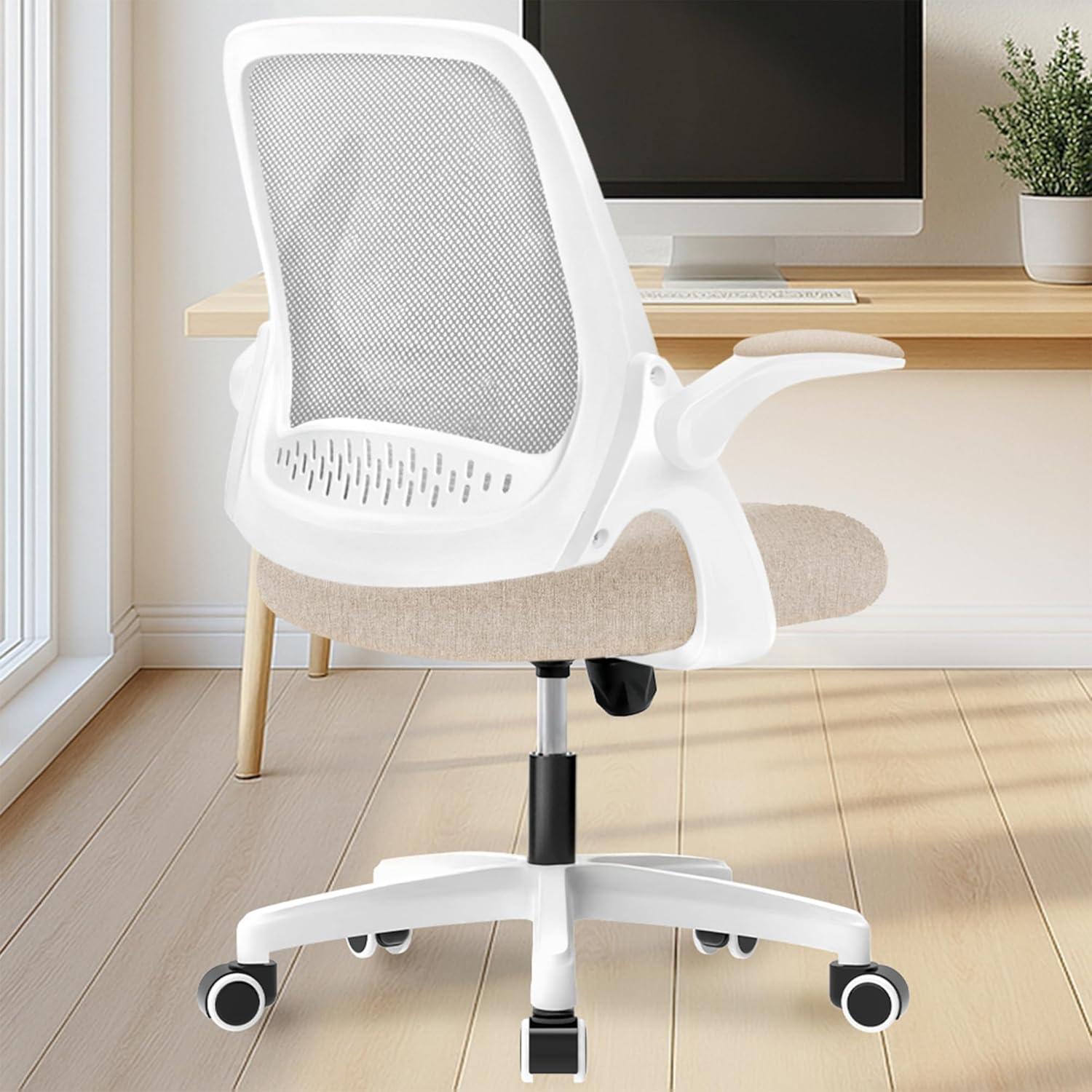 NEO CHAIR Office Chair, Flip-up Padded Armrests Desk Chair, Ergonomic Back Support, Beige