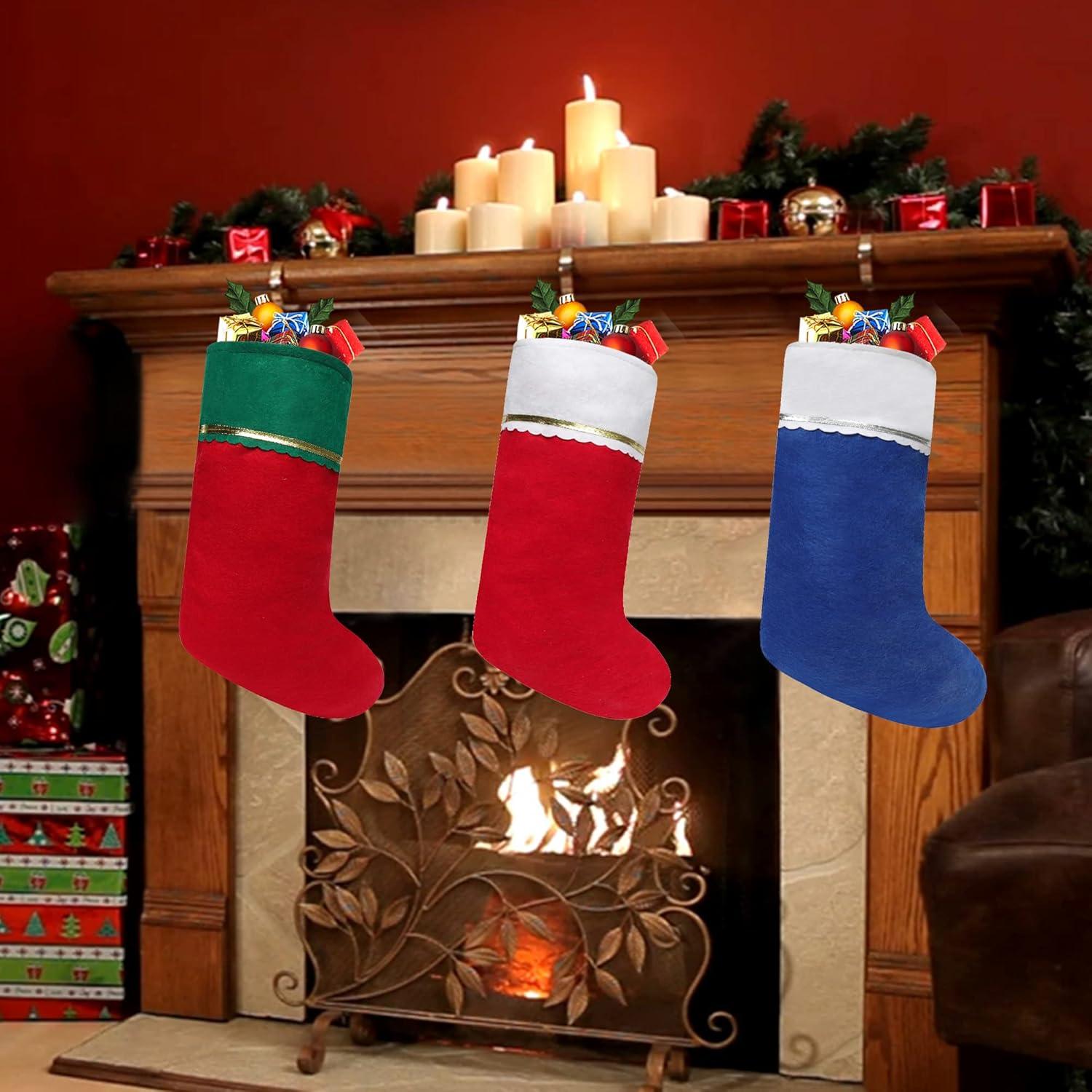 12 Pack Blue and White Felt Christmas Stockings with Silver Trim