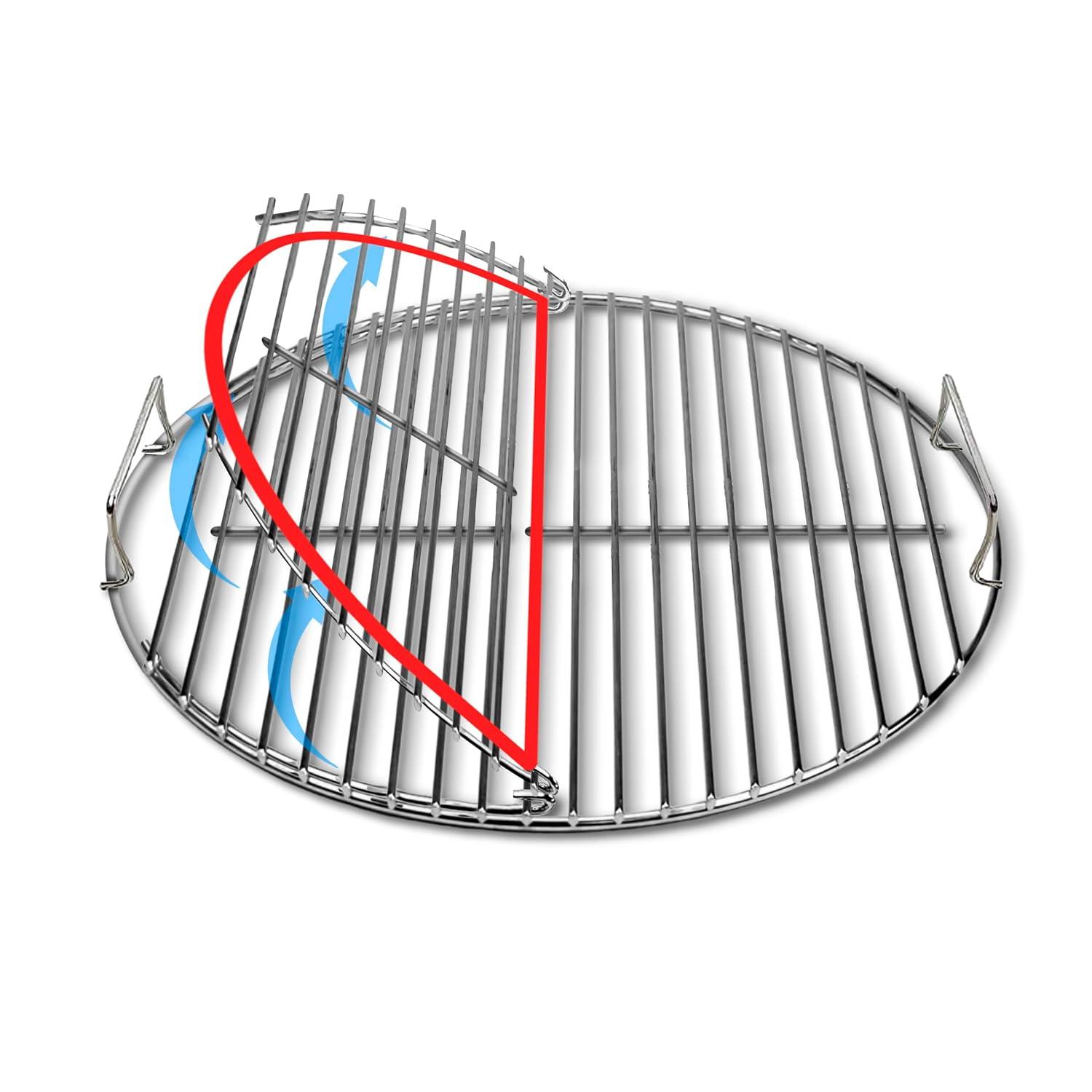 SnS Grills EasySpin Charcoal Grill Cooking Grate, 304 Stainless Steel, Large Hinged Opening, Perfect for 2-Zone Cooking, Replacement Grate Compatible with Weber & Other Grills - 18” Inches