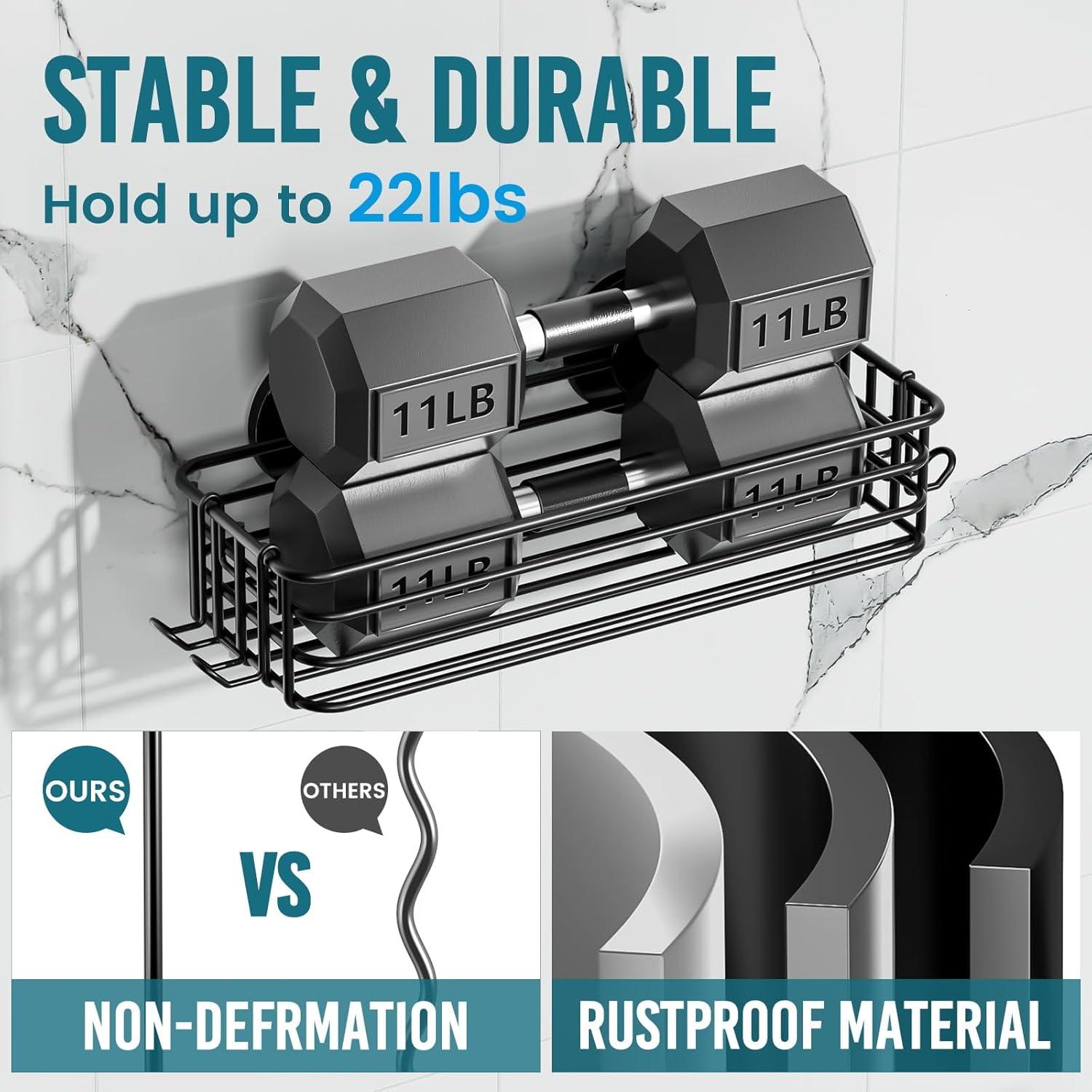 Shower Caddy Suction Cup 2 Pack With Hooks & Soap Holder, Heavy Duty Shower Organizer For Bathroom