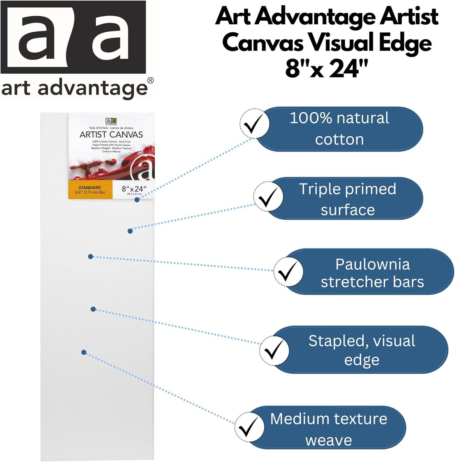 Art Advantage Artist Canvas Visual Edge 8x24, Stretched Canvas for Painting, Blank Canvas for Acrylics & Oils, Canvases for Artists, Professional Pre-Stretched Canvas