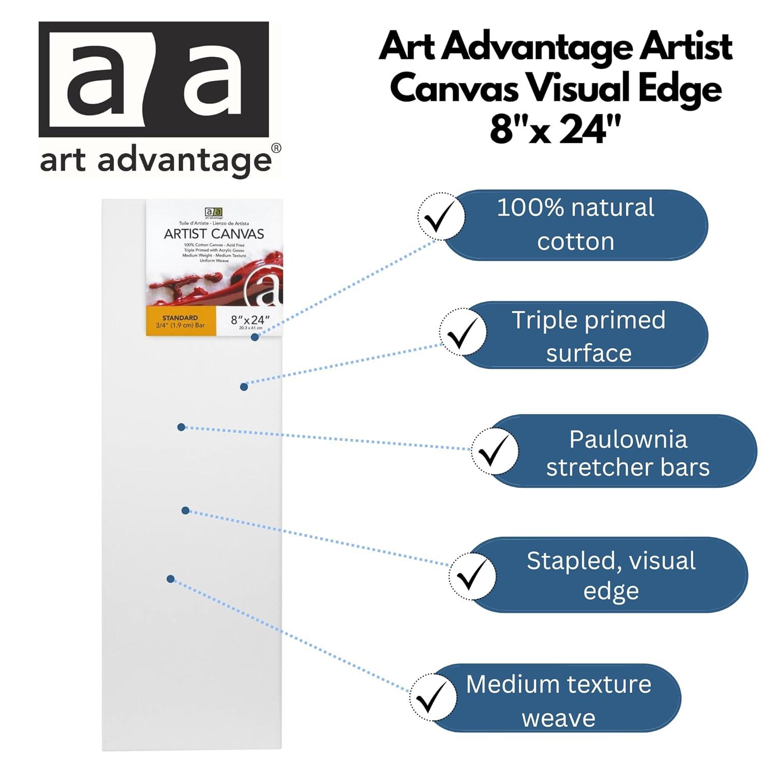 Art Advantage Artist Canvas Visual Edge 8x24, Stretched Canvas for Painting, Blank Canvas for Acrylics & Oils, Canvases for Artists, Professional Pre-Stretched Canvas