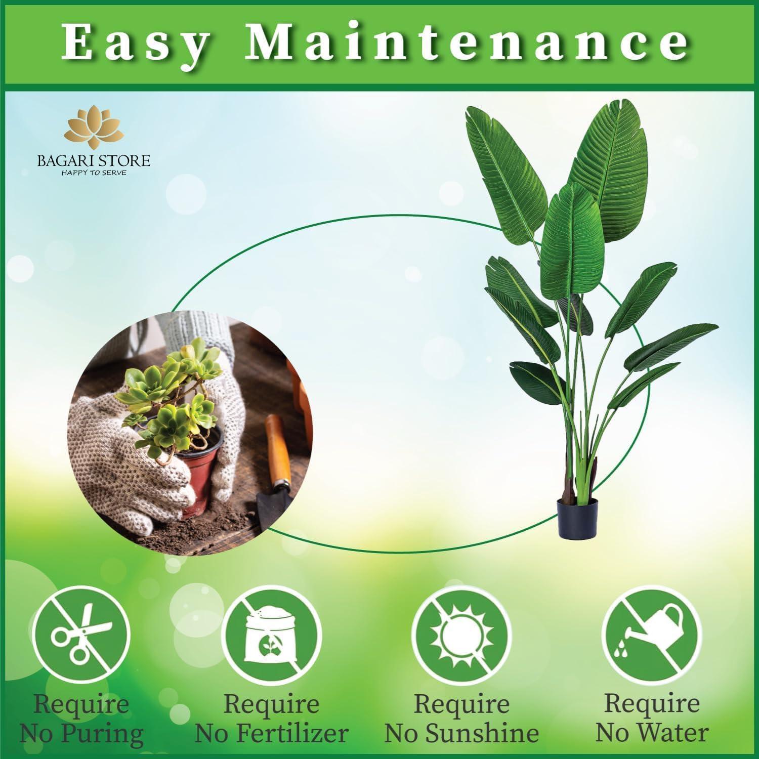 Bagari One 5 Foot Artificial Silk Bird of Paradise Palm Tree Potted Plant