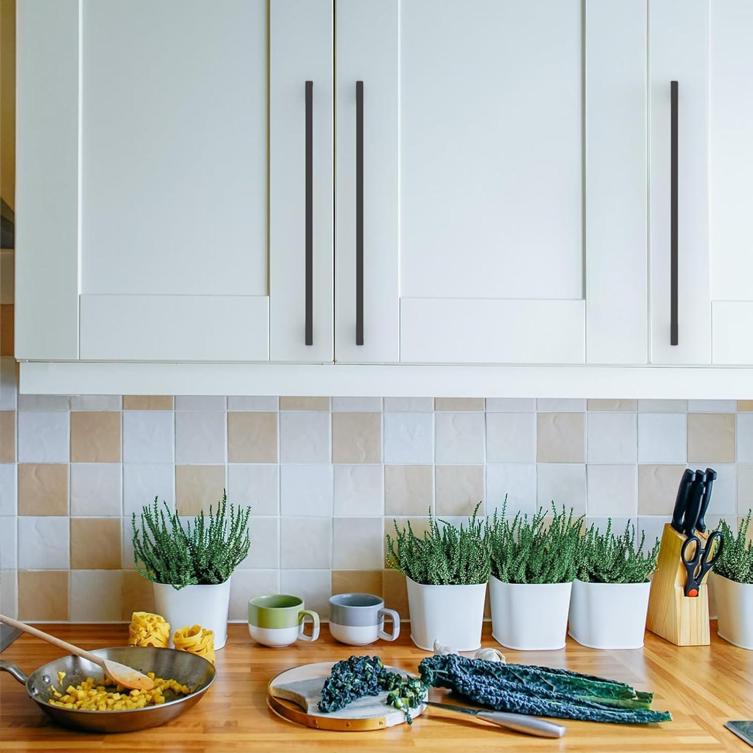 Asidrama 10 Pack 10 Inch(256mm) Matte Black Kitchen Cabinet Handles, Cabinet Pulls Kitchen Cabinet Hardware for Cupboard Drawer Pulls