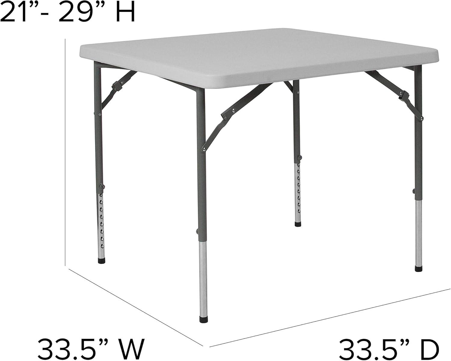 Emma and Oliver 2.79-Foot Square Height Adjustable Granite White Plastic Folding Table