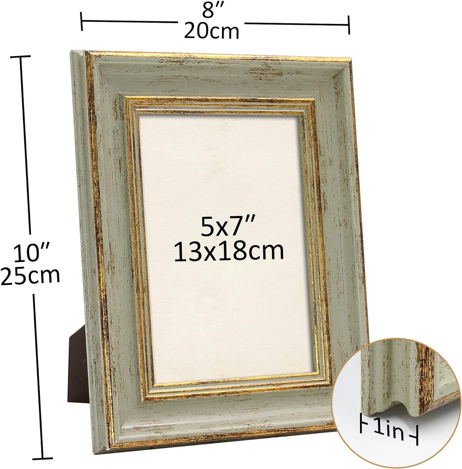 Sage Green Distressed 5x7 Picture Frame with Gold Trim