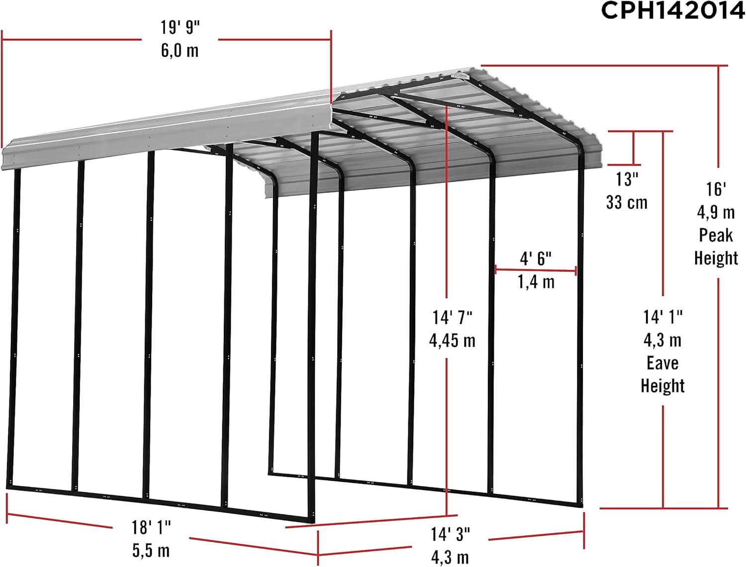 Eggshell Galvanized Steel Peak Carport Kit, 14' x 20' x 14'