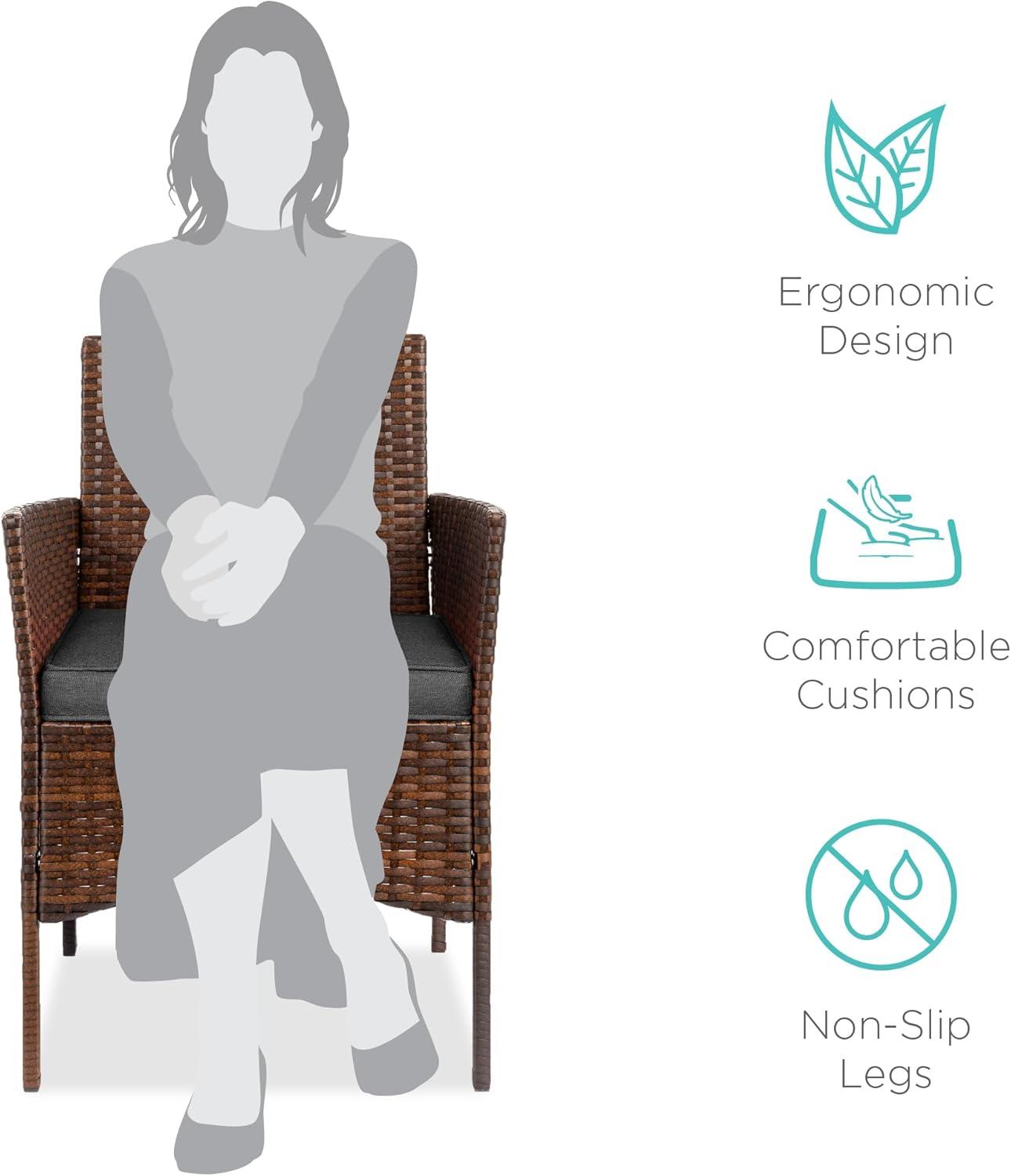 Best Choice Products 3-Piece Outdoor Wicker Conversation Patio Bistro Set, w/ 2 Chairs, Table - Brown/Stone Gray